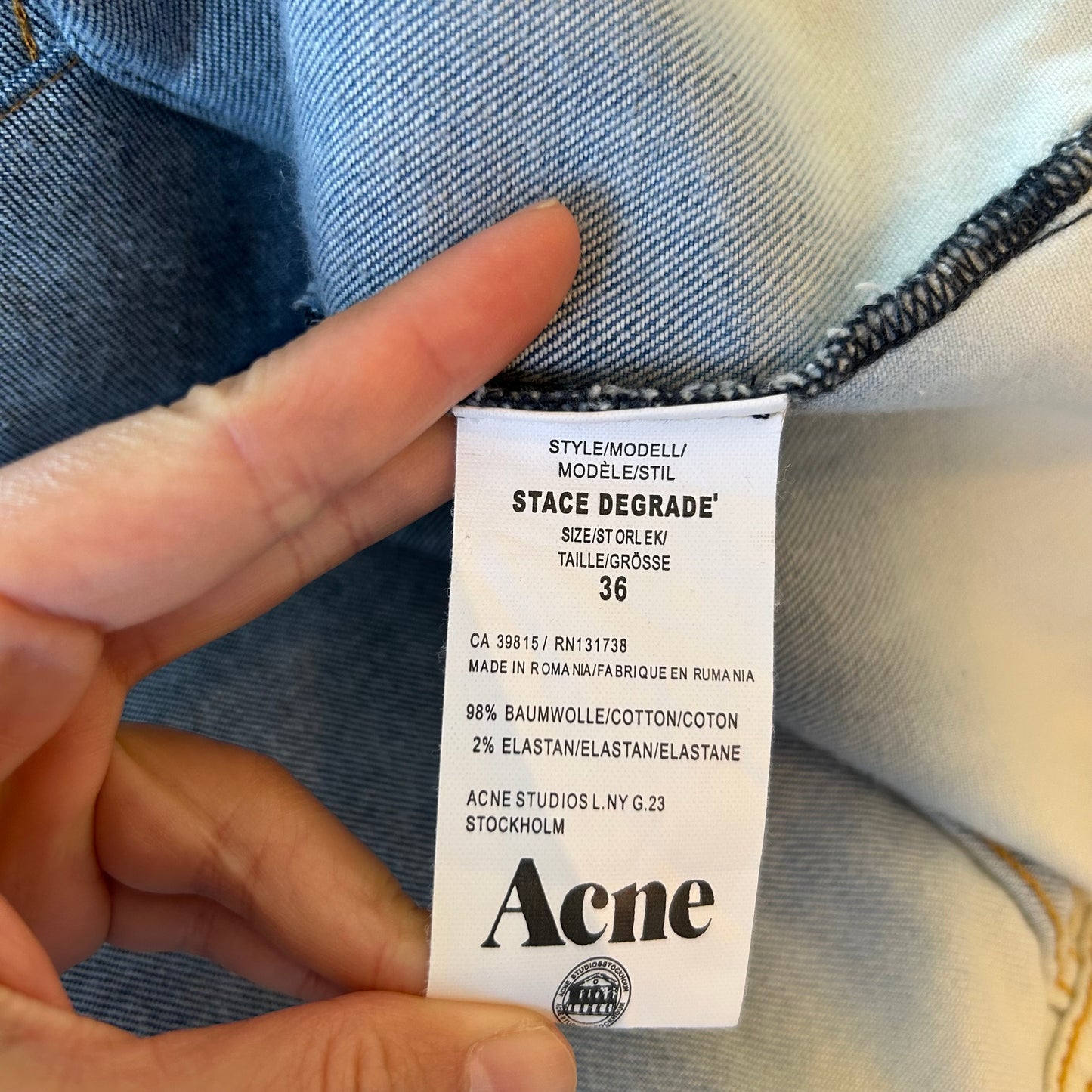 Acne Studios Blue And Cream Denim Trucker Jacket - X-Small