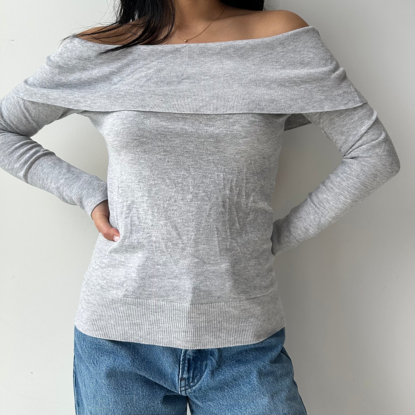 Esprit Heather Grey Off Shoulder Top - Medium