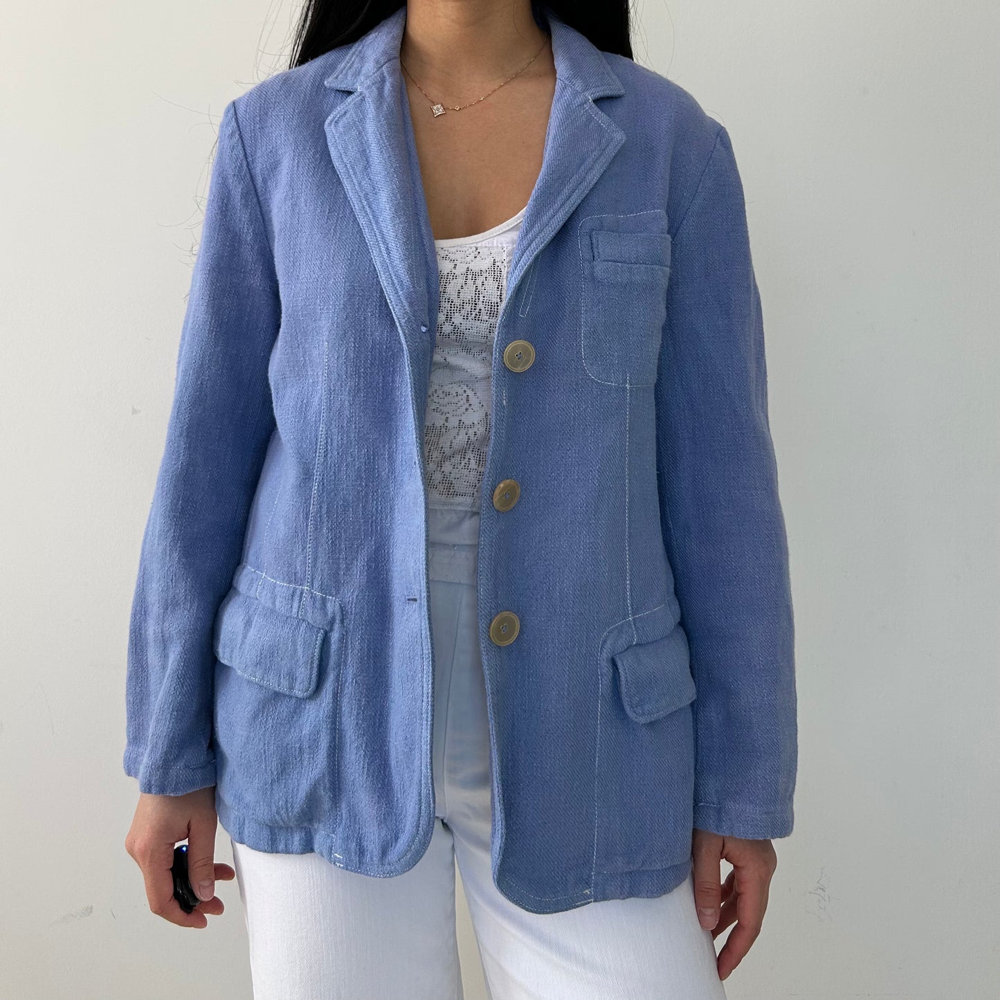 Vintage 1990s Jil Sander Blue Linen Blazer - Medium