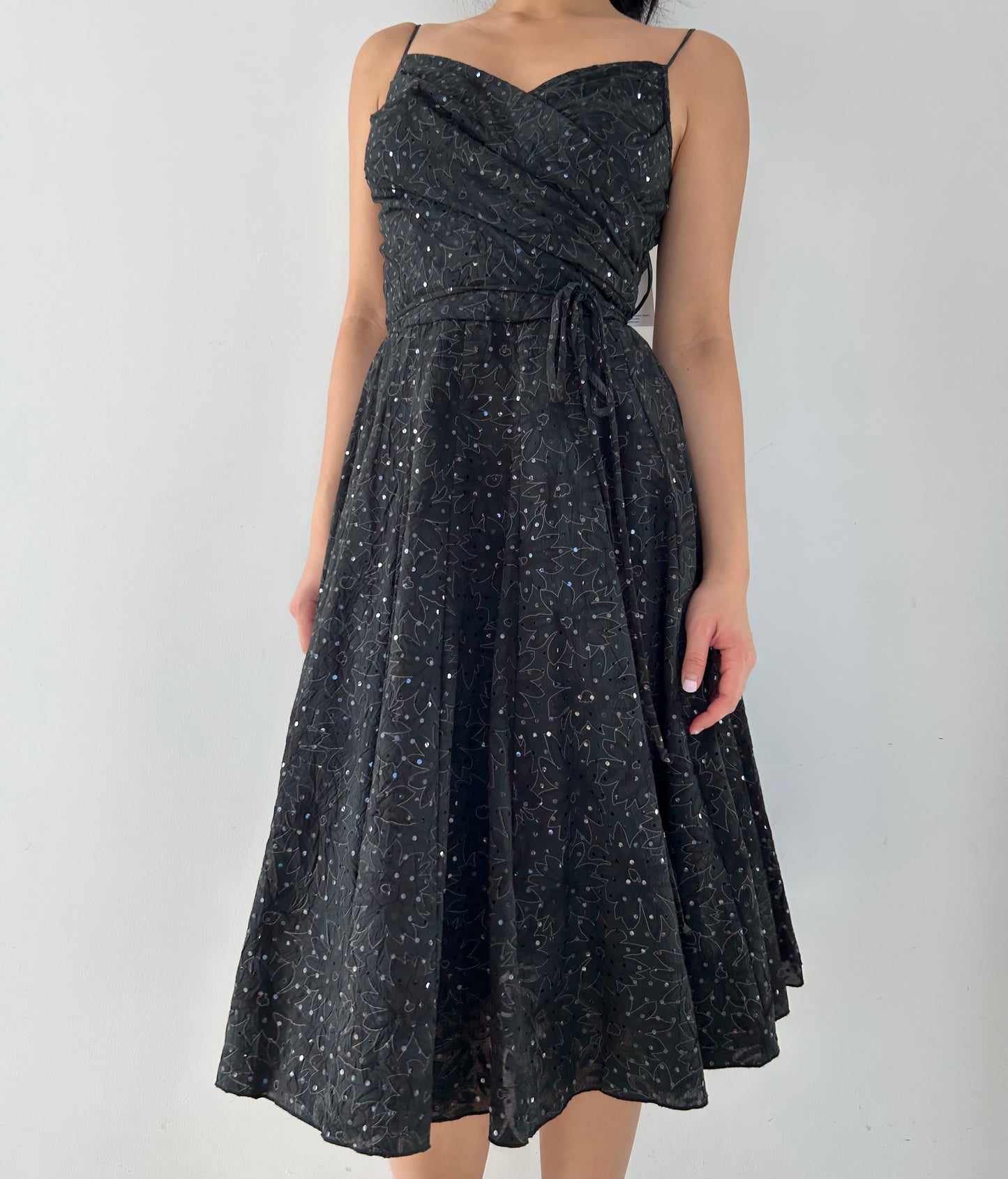 Rubber Ducky Productions Black Sequin Wrap Fit and Flare Dress - X-Small