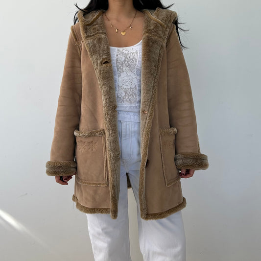 Brown Faux Shearling Coat - Medium