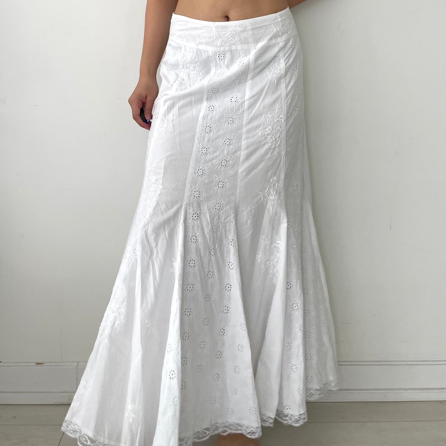 Tribal White Cotton Maxi Skirt - Large