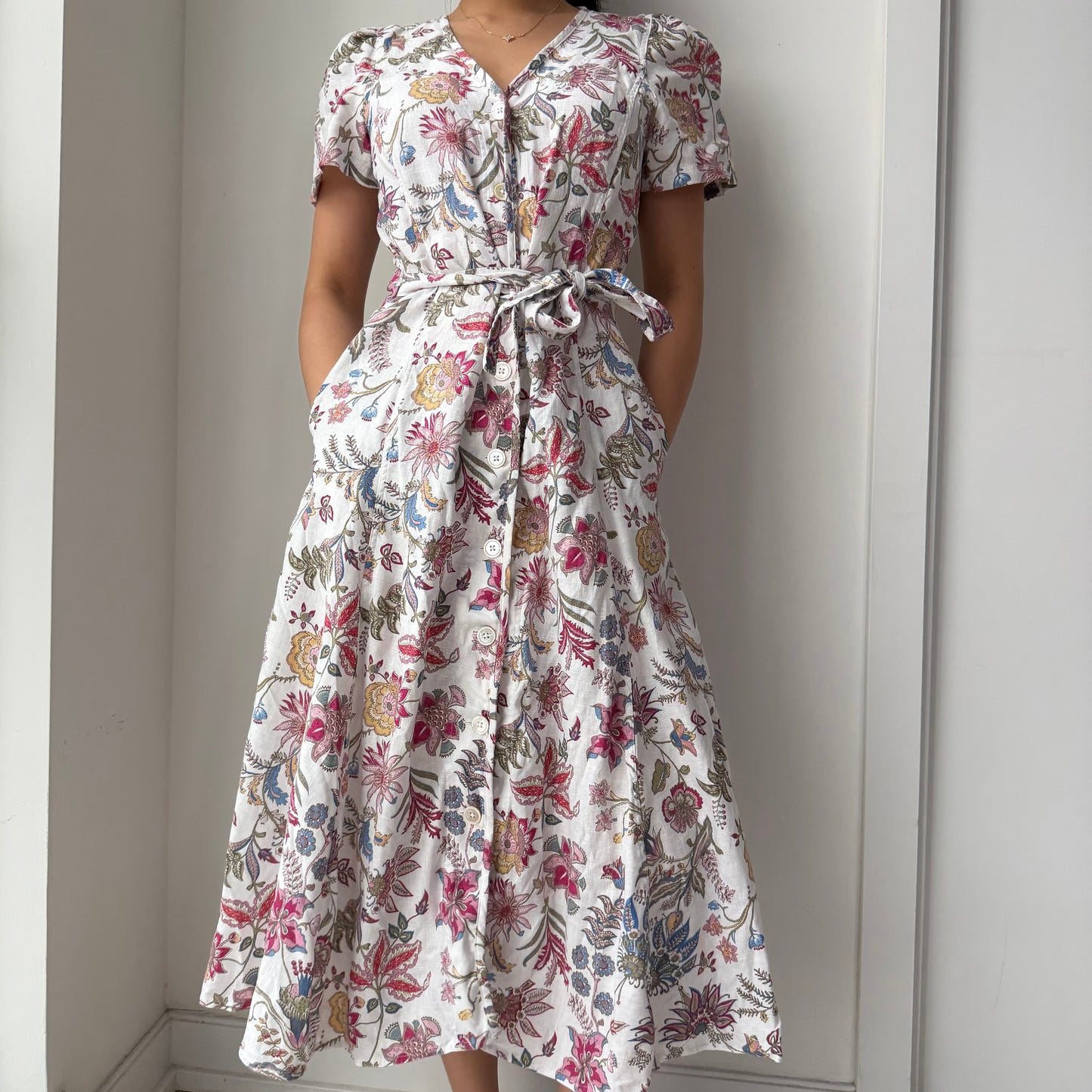 Polo Ralph Lauren White Floral Linen Dress - Medium