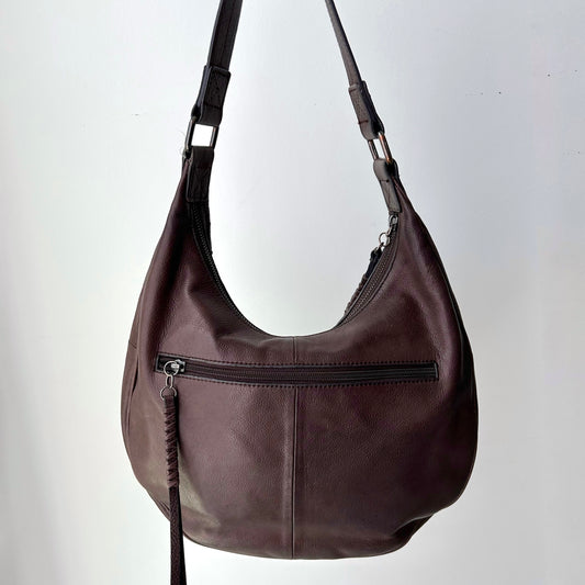 Danier Brown Embroidered Leather Hobo Bag