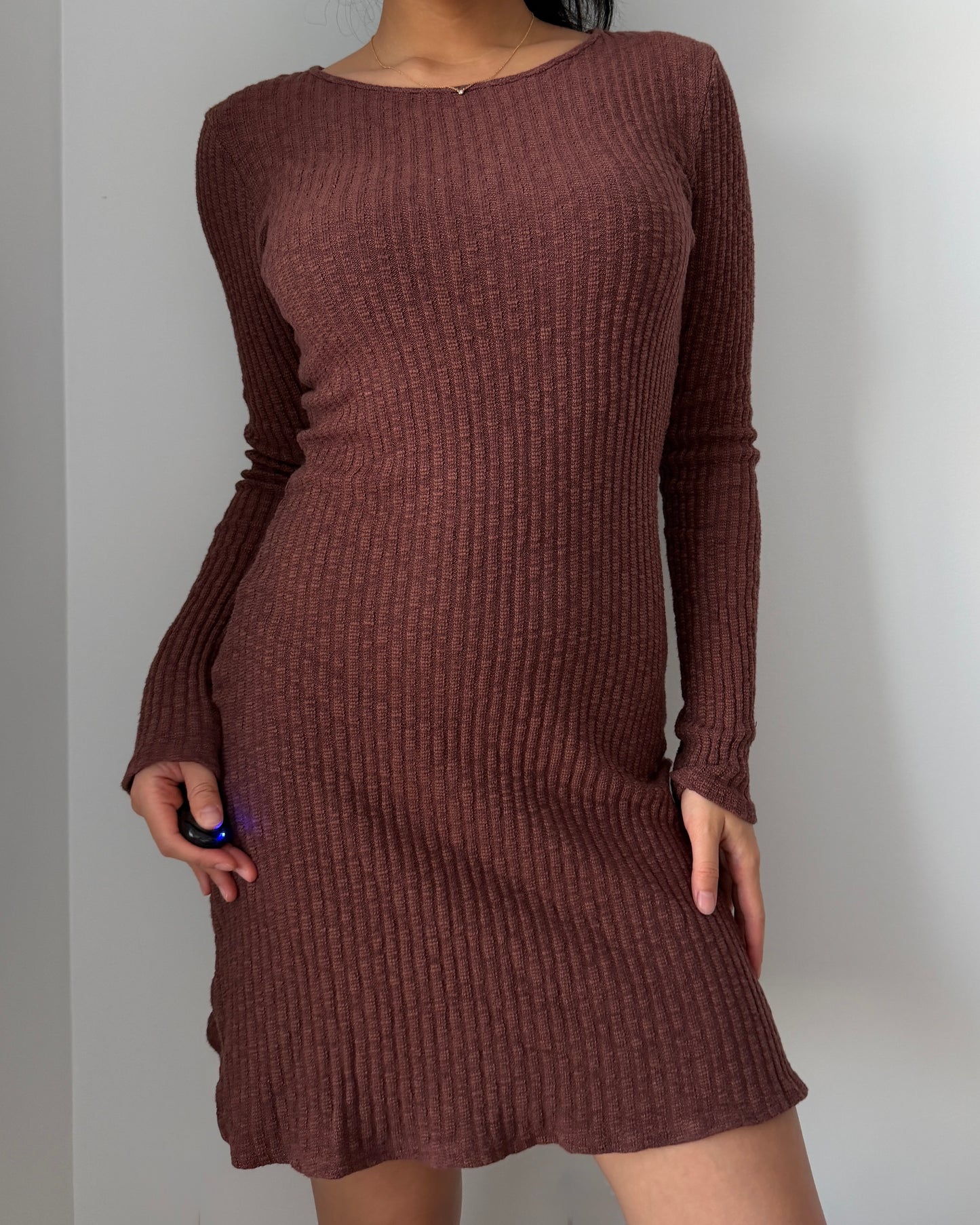 Lisa Says Gah Terracotta Brown Long Sleeve Mini Dress - Small