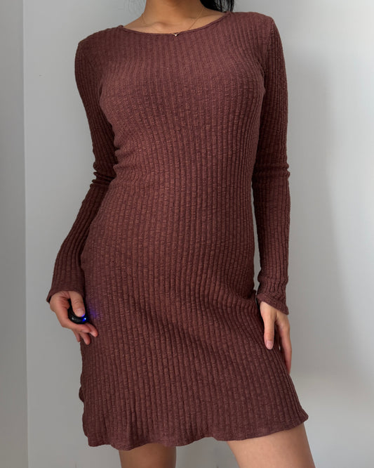 Lisa Says Gah Terracotta Brown Long Sleeve Mini Dress - Small