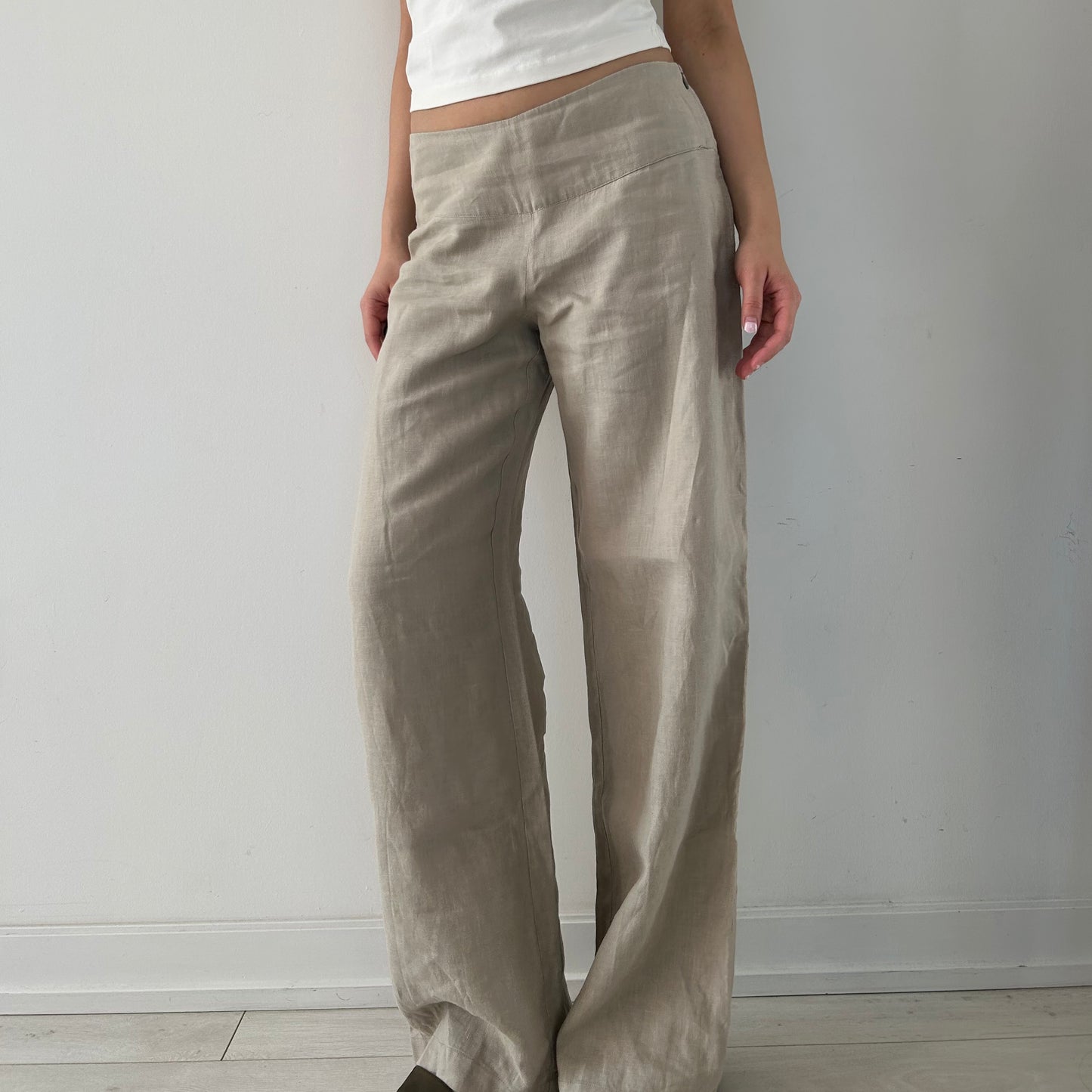 Sarah Pacini Beige Linen Pants - Medium
