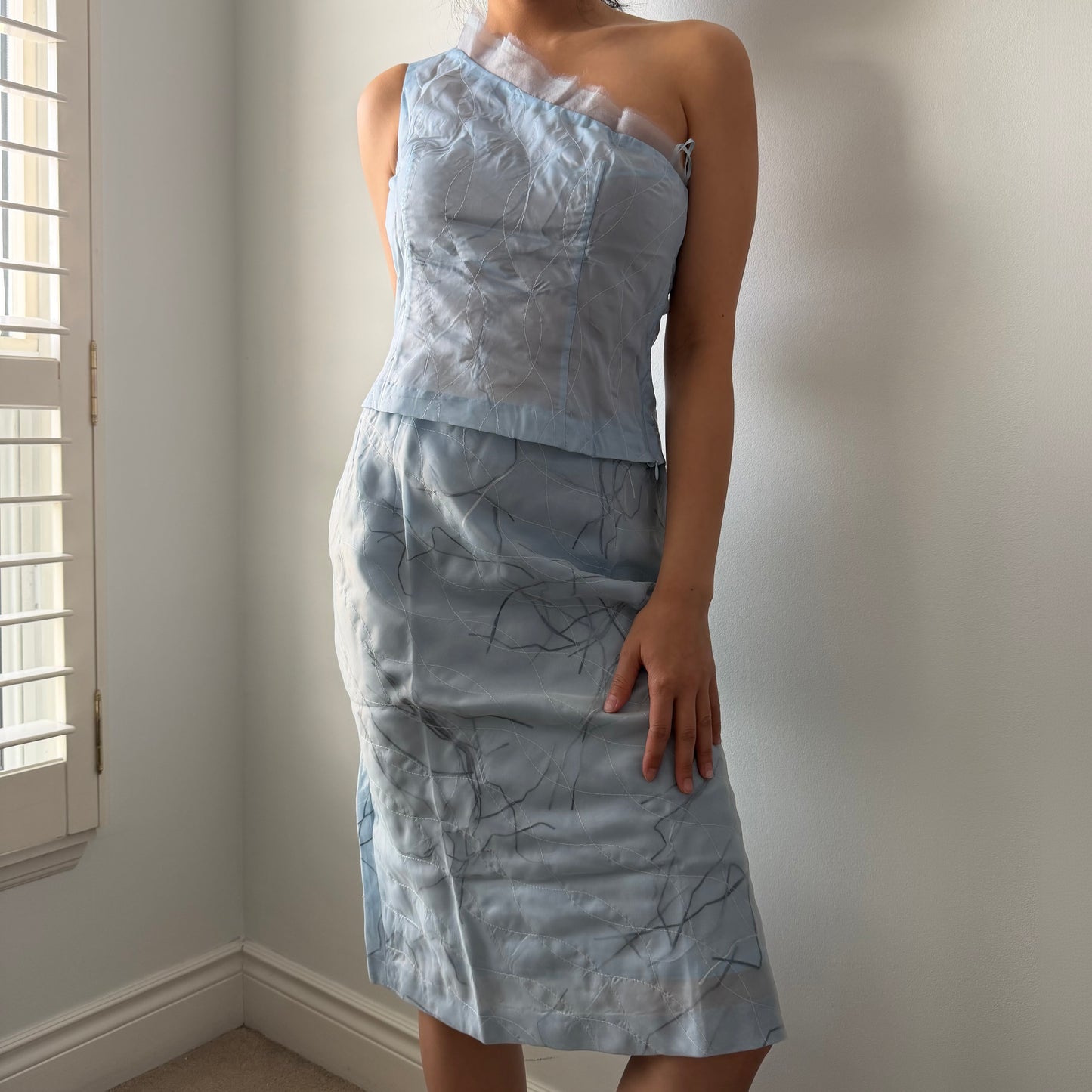 Playlord Blue One-Shoulder Skirt Set - X-Small