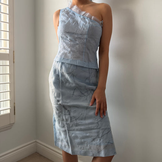 Playlord Blue One-Shoulder Skirt Set - X-Small