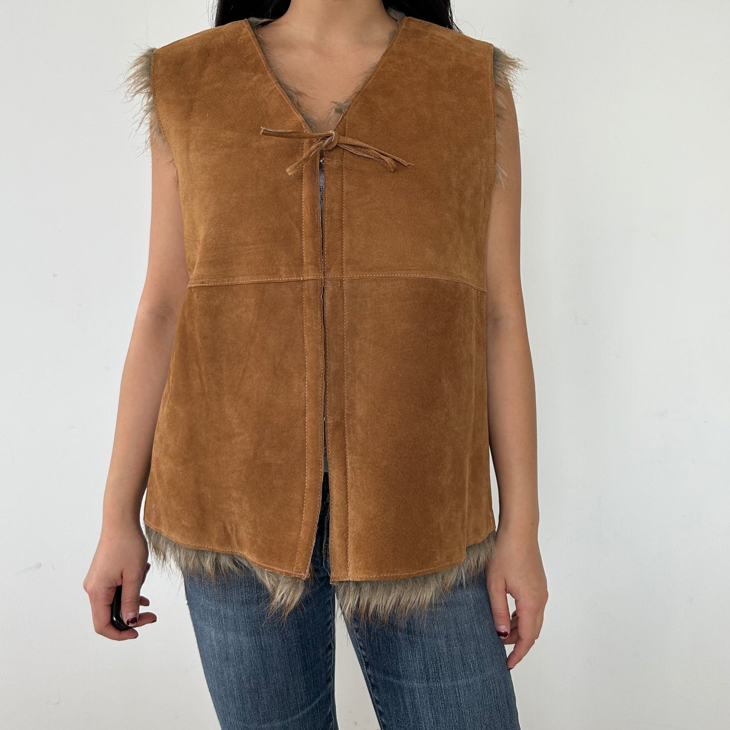 Genuine Suede and Faux Fur Lined Vest - Large