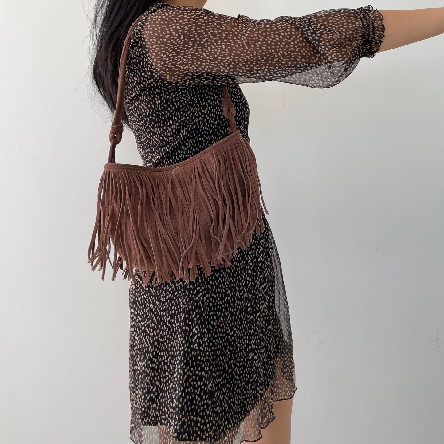 Brown Suede Fringe Hobo Bag