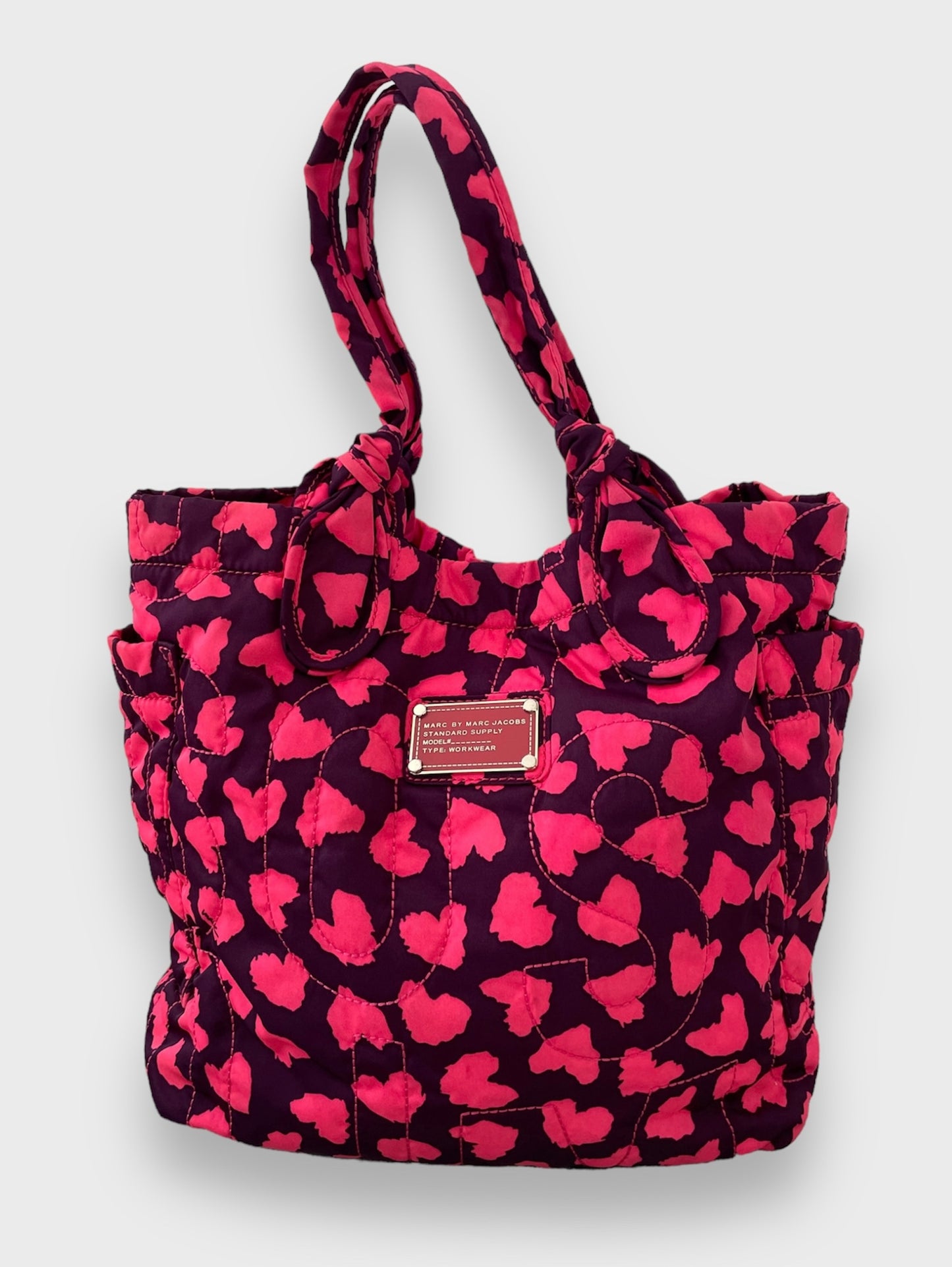 2010 Marc by Marc Jacobs Pink Quilted Heart-Print Nylon Tote