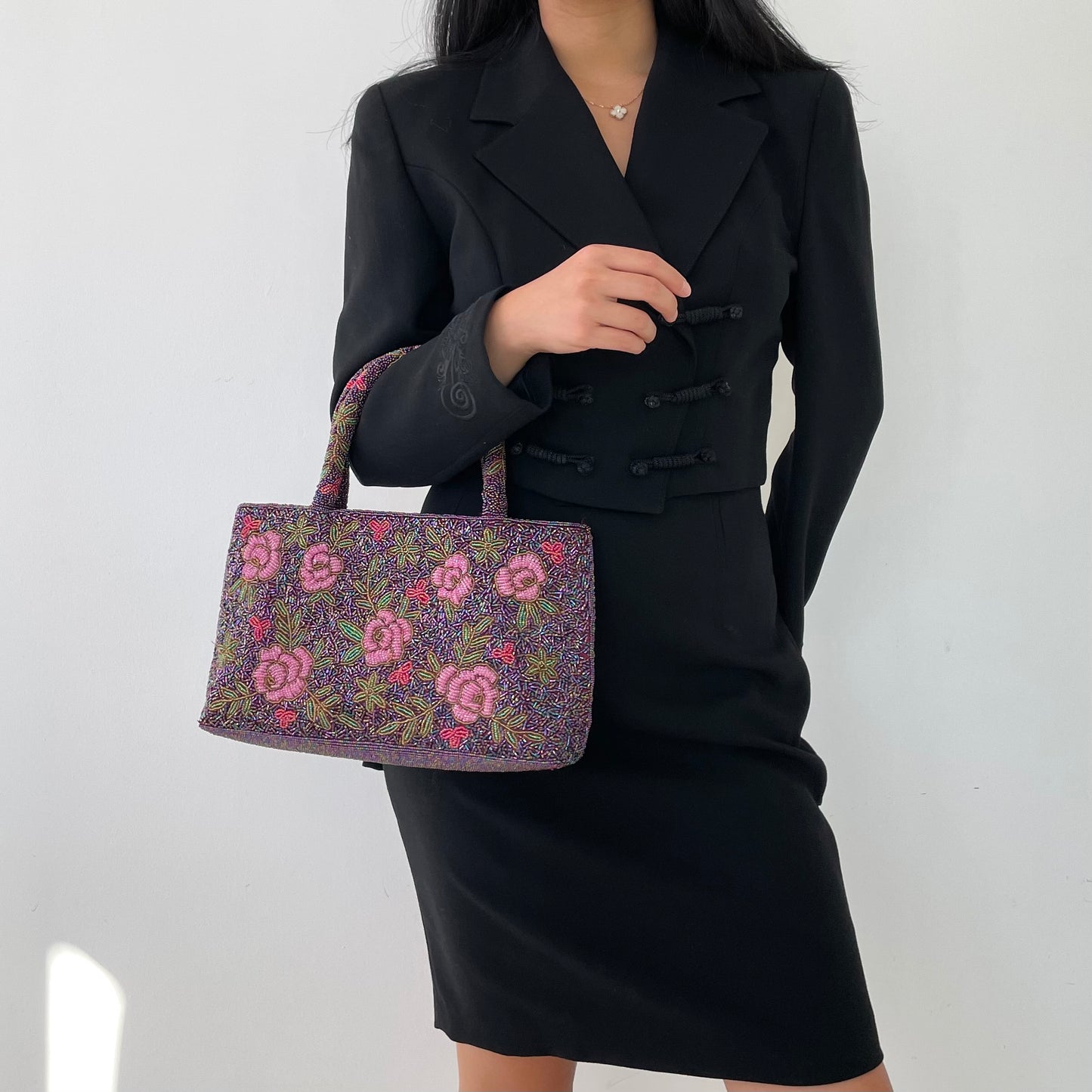 Purple Floral Beaded Bag