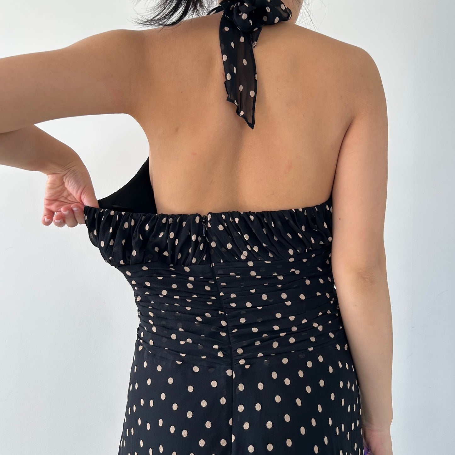 Jones New York Brown Polka Dot Silk Halter Dress - Medium