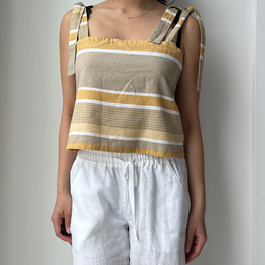 Saint Helena Striped Linen Tie-Strap Tank - Medium