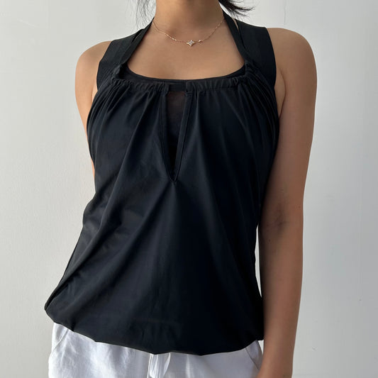 Stella McCartney for Adidas Black Mesh Detail Bubble Hem Halter Top - X-Small