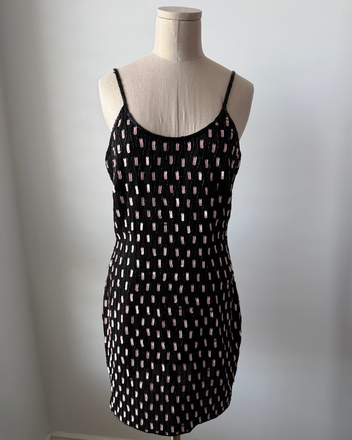 Fairweather Black and Pink Beaded Mini Dress - Medium