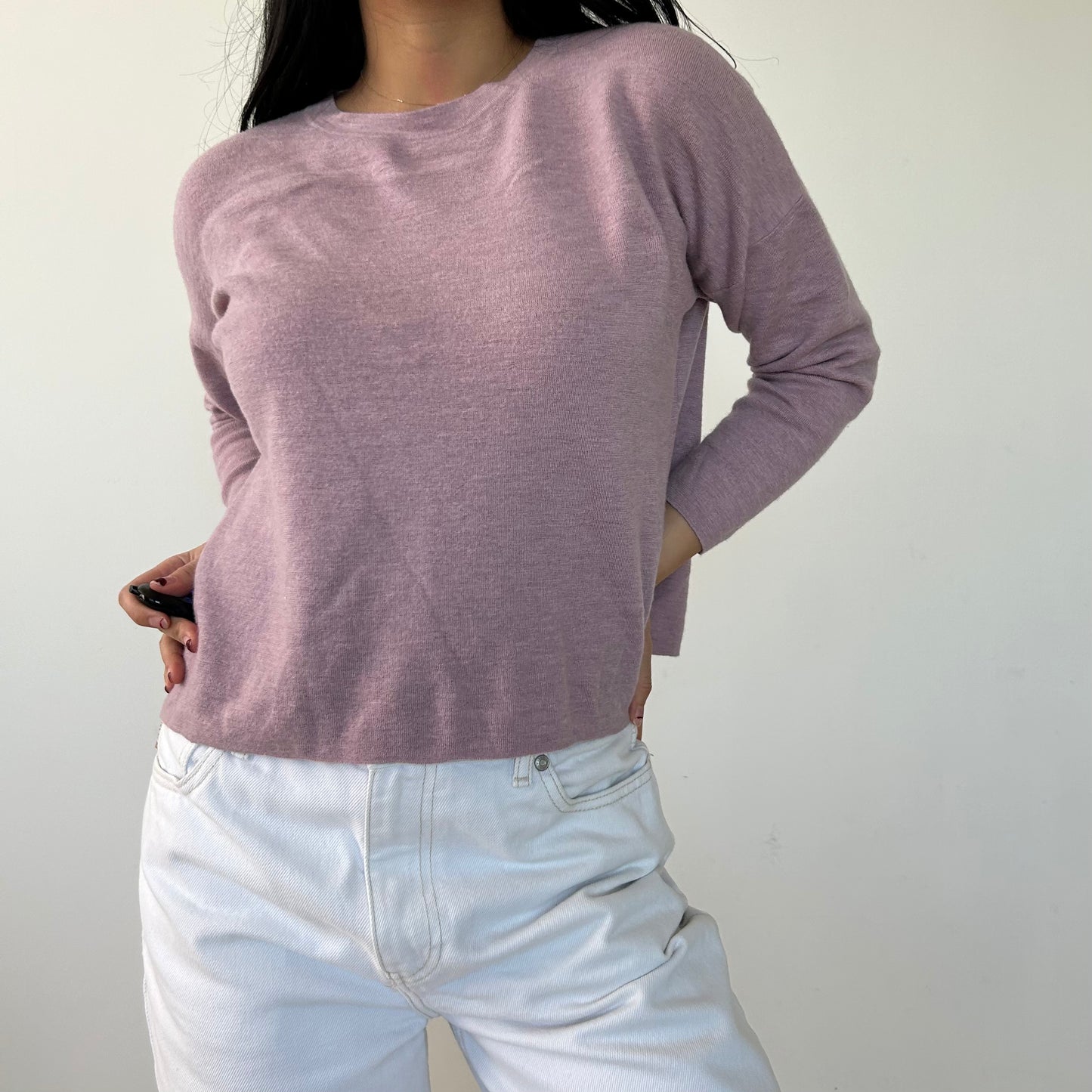 Eileen Fisher Lilac Pink Merino Wool Crewneck Knit Jumper - Medium