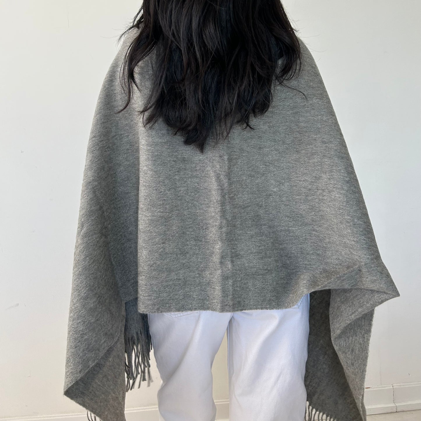 Grey Rabbit Fur Trimmed Cashmere Wrap