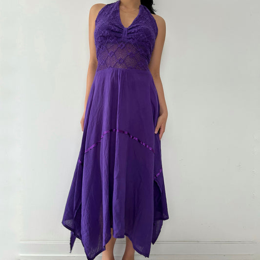 Purple Halter Handkerchief Dress - Medium