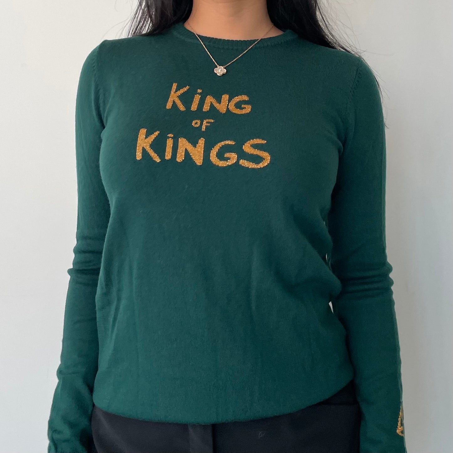 Bella Freud Green Crewneck 'King of Kings' Wool Jumper - Small