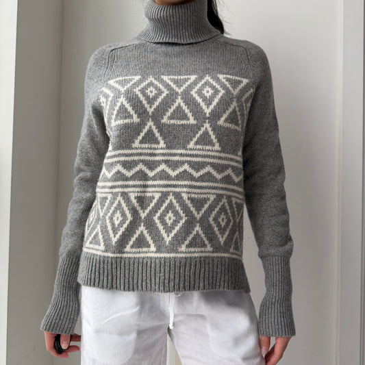 J. Crew Grey Wool and Cashmere Geometric Turtleneck Jumper - Small