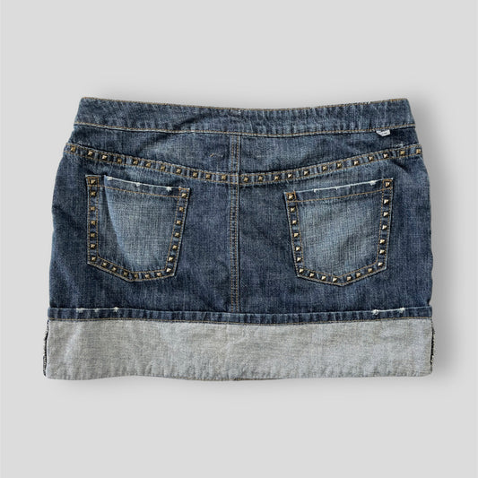 Early 2000s Mango Cuff Mini Denim Skirt - Medium