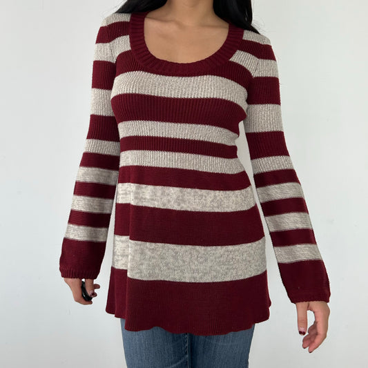 Burgundy Striped Babydoll Long Sleeve Knit - Medium