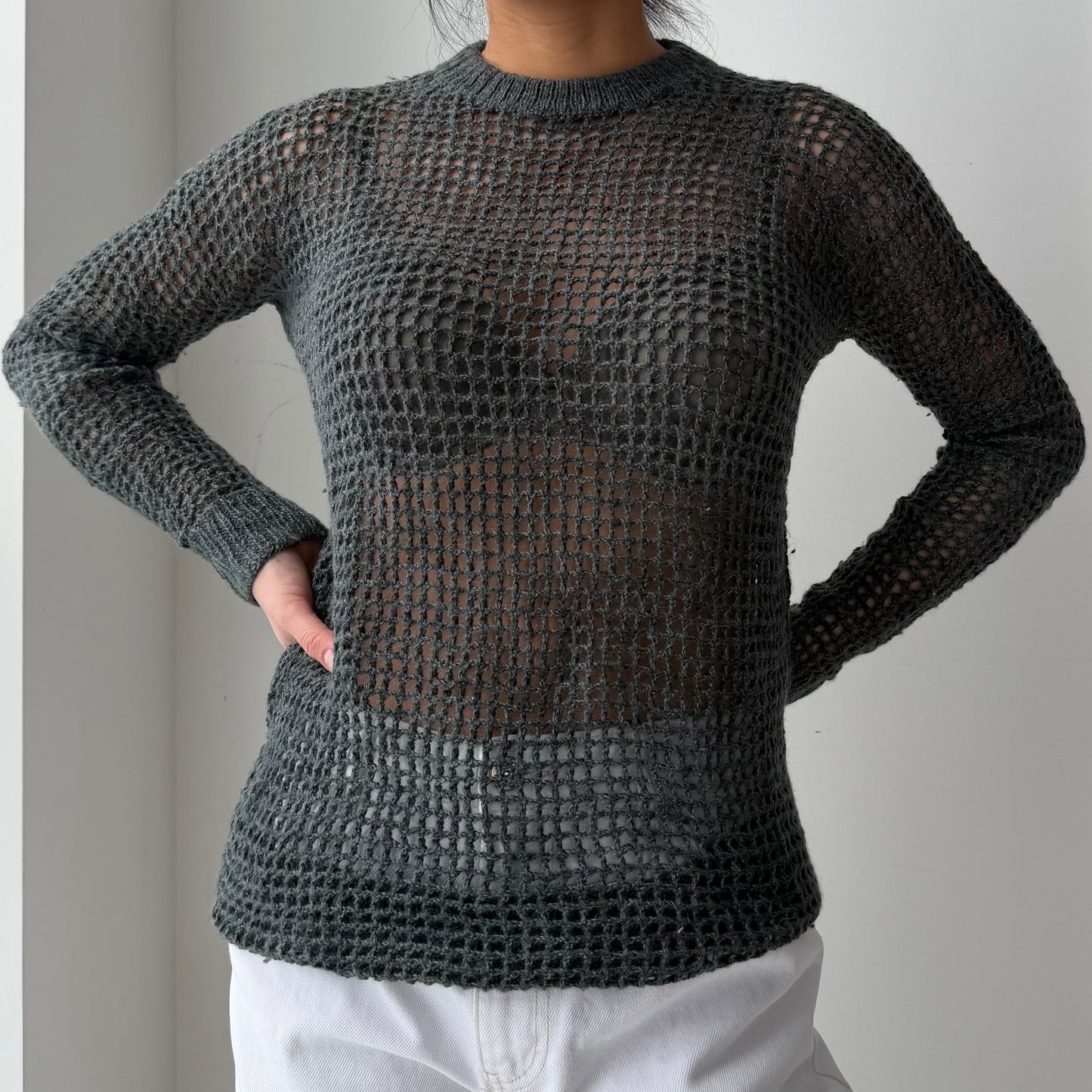 Knitbrary Baby Alpaca and Silk Open Knit Sweater - Medium