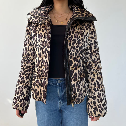 Girdear Leopard Print Hooded Puffer Jacket - Medium