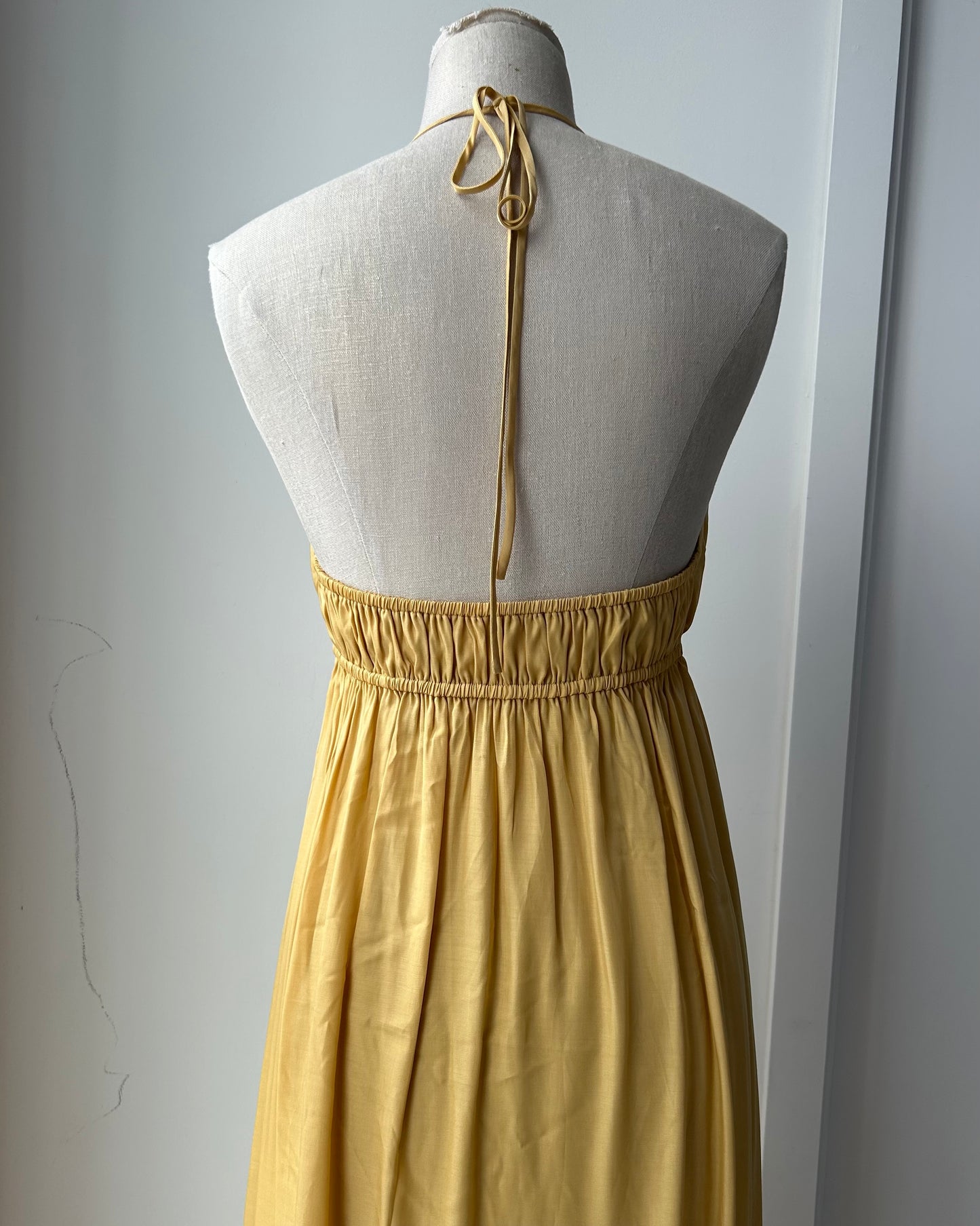 Nap Mustard Yellow Satin Halter Maxi Dress - Small