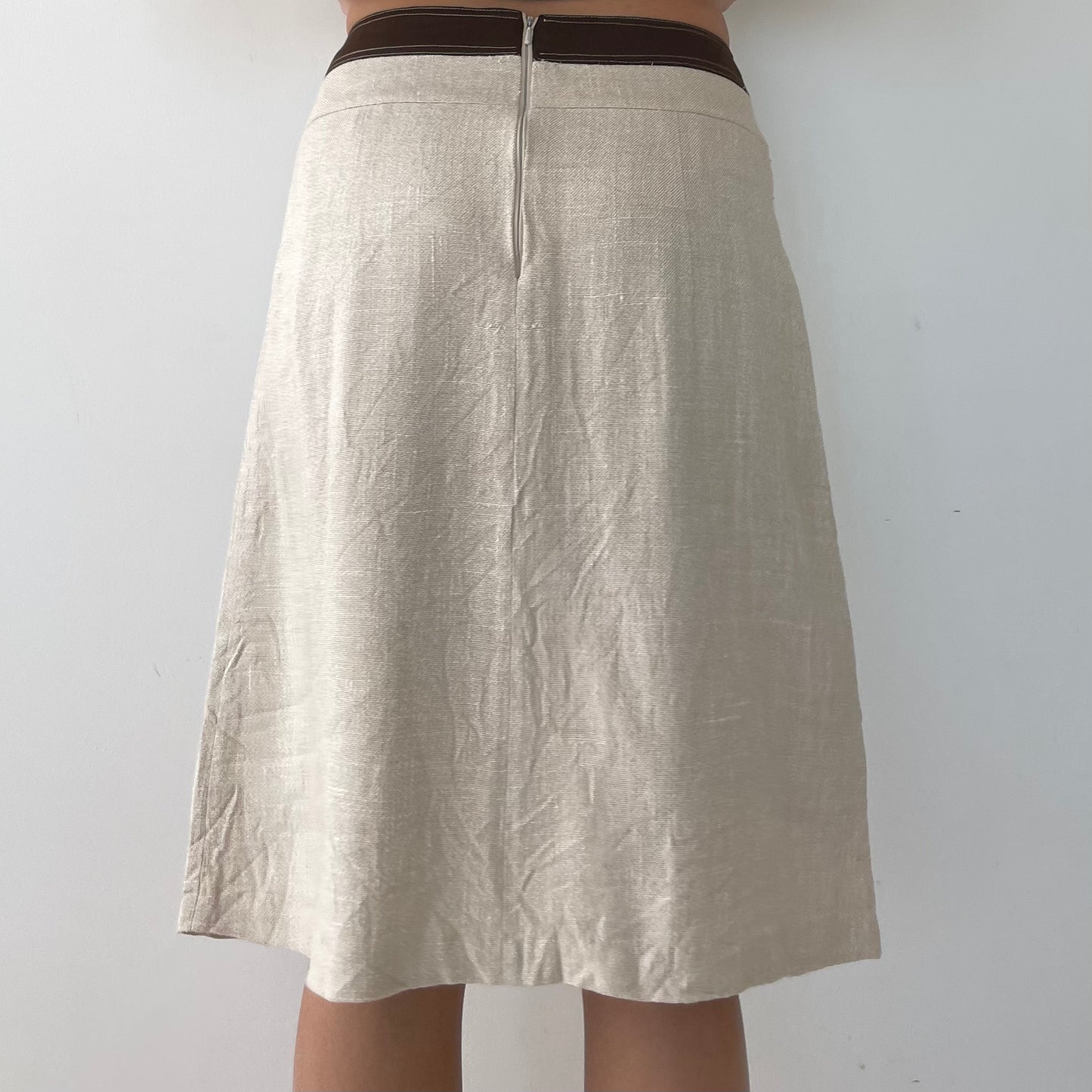 Vintage Beige Linen Skirt - Medium