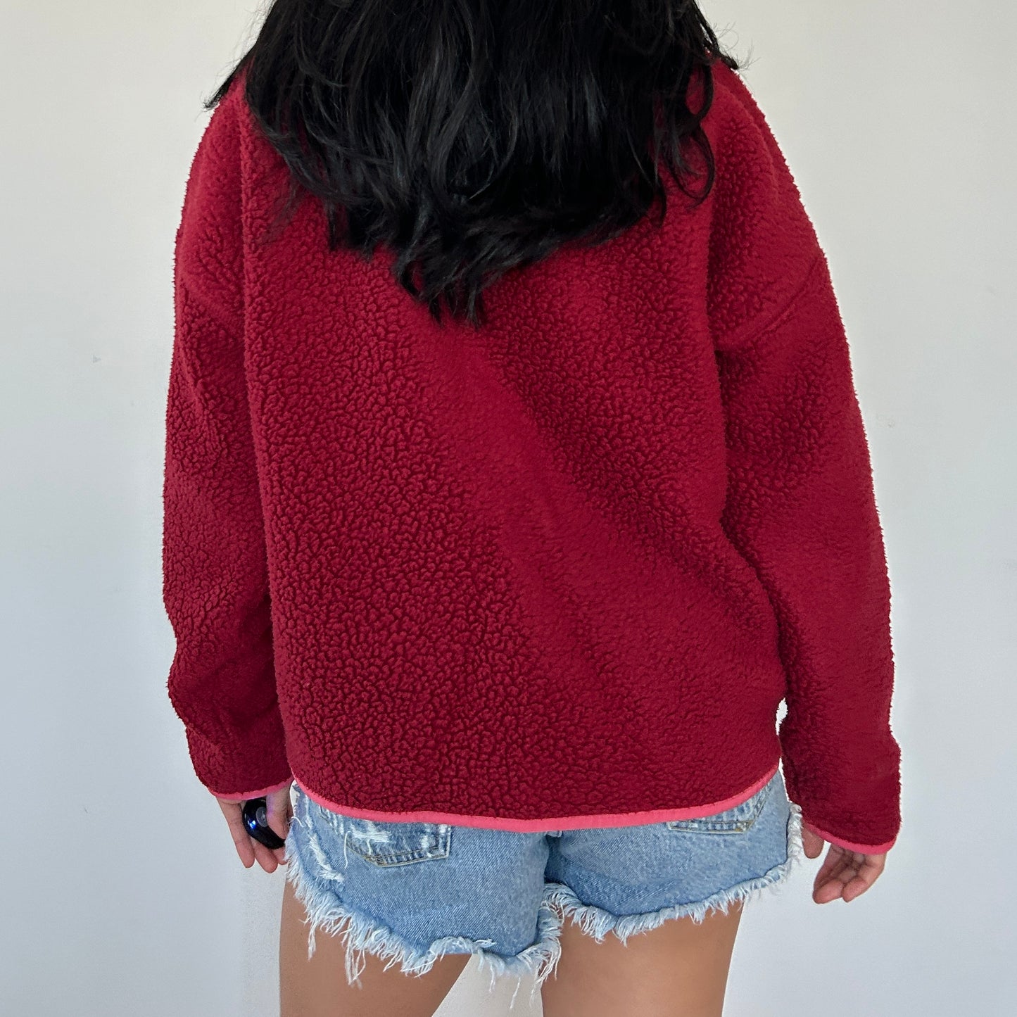 J. Crew Raspberry Red Sherpa Fleece Half-Snap Pullover - Small