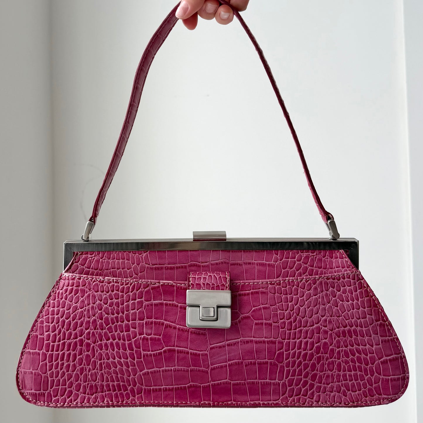 Nine West Pink Croc-Embossed Shoulder Bag