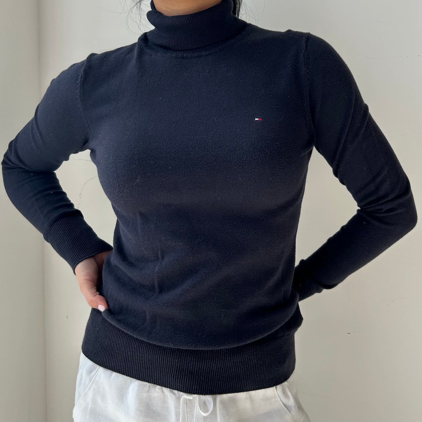 Tommy Hilfiger Navy Long Sleeve Turtleneck Top - Medium