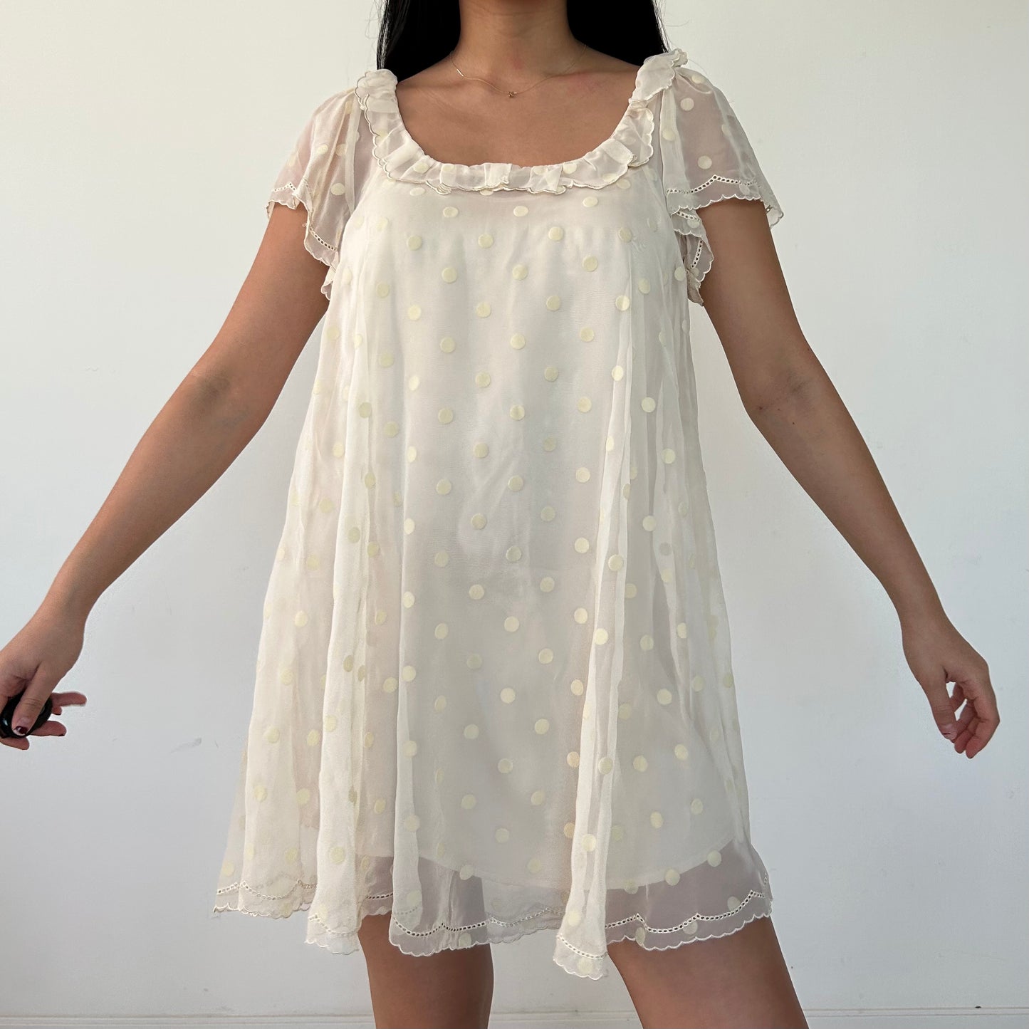 Snidel Cream Short Sleeve Babydoll Dress - Small