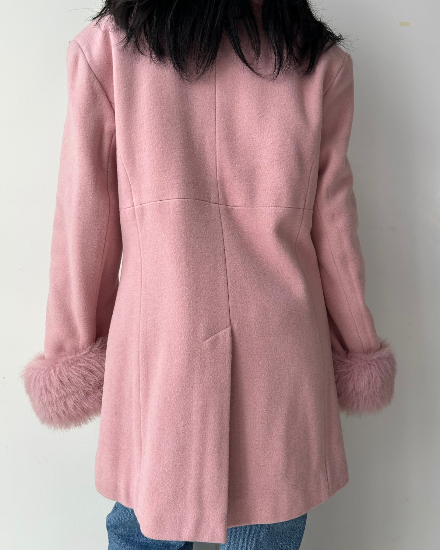 Fairweather Pink Faux Fur Trim Wool and Cashmere Coat - Large
