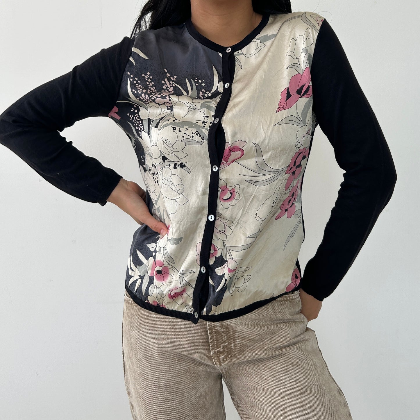 Silk and Cashmere Floral Print Cardigan - X-Small/Small