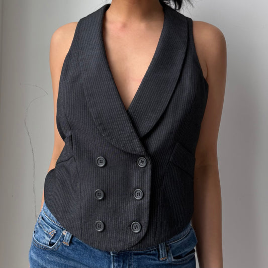 2000s Vero Moda Grey Pinstripe Vest - Medium
