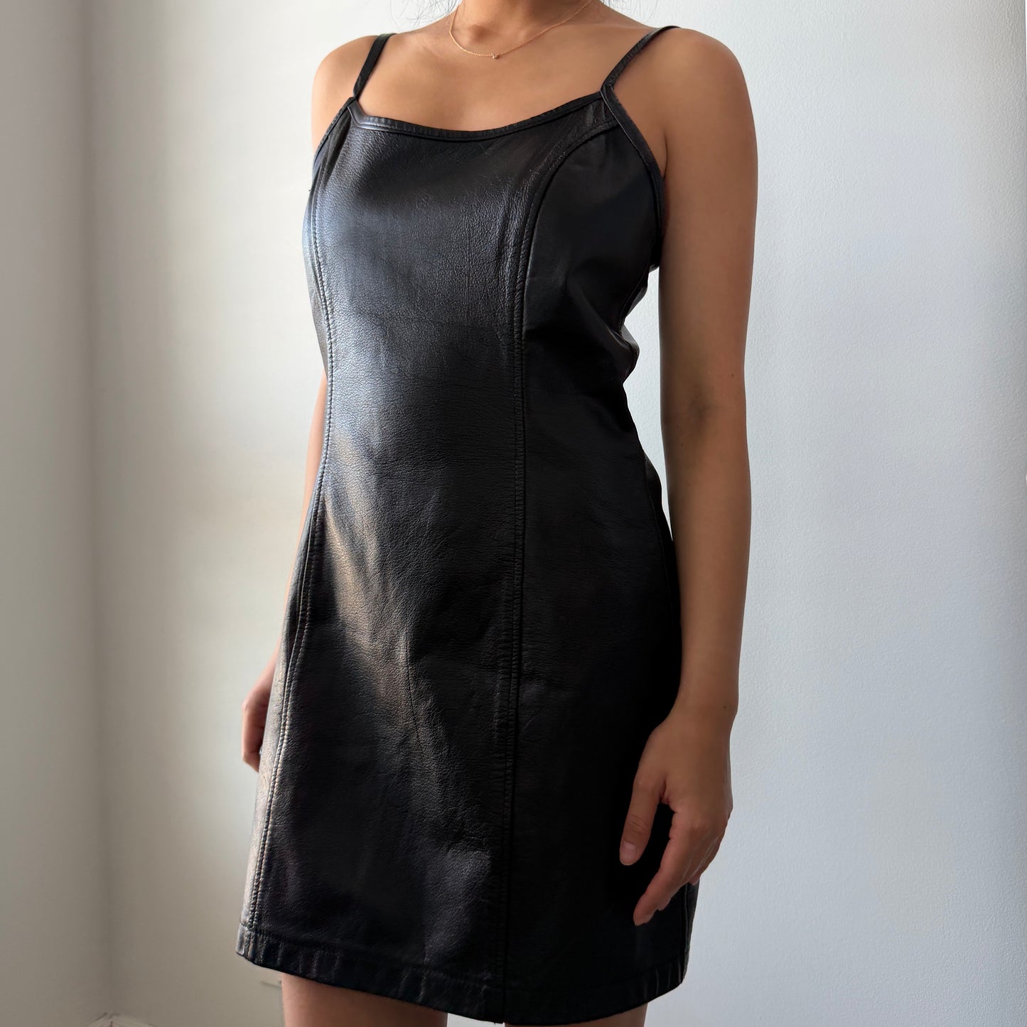 90s Made in Canada Black Leather Mini Dress - Medium