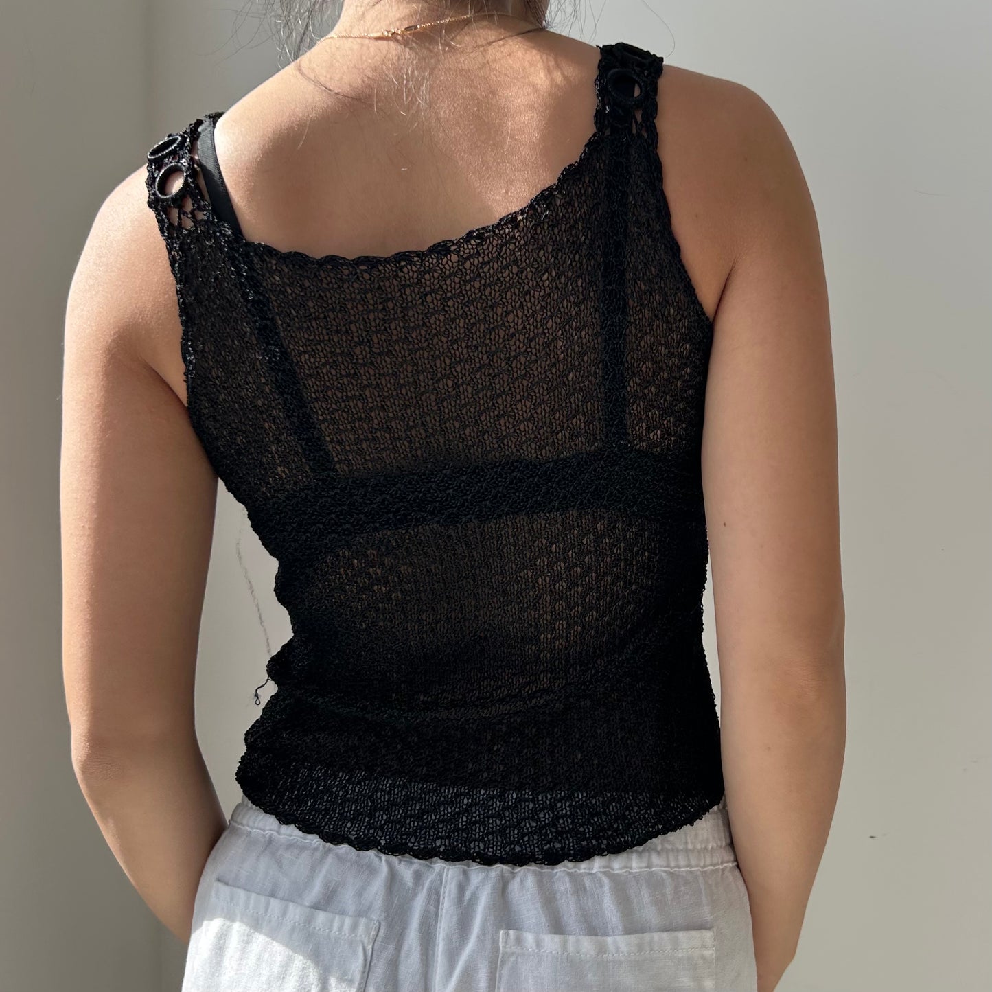 Black Crochet Knit Tank with Square Sequins - X-Small