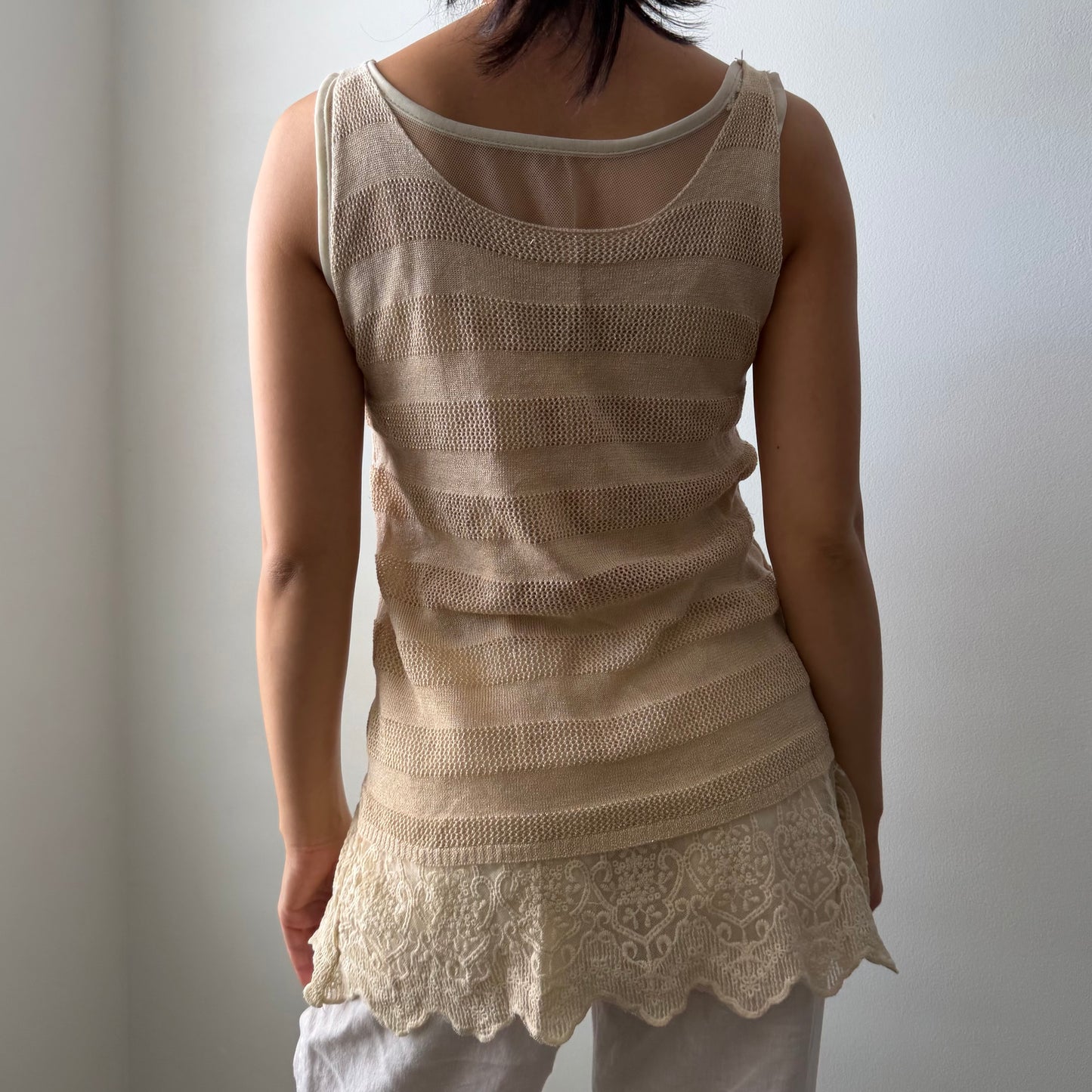 Gold Open-Knit Lace Tank - Medium
