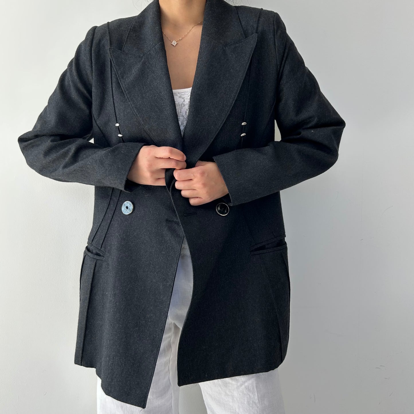 Blacky Dress Made in Germany Charcoal Double-Breasted Wool Blazer - Medium