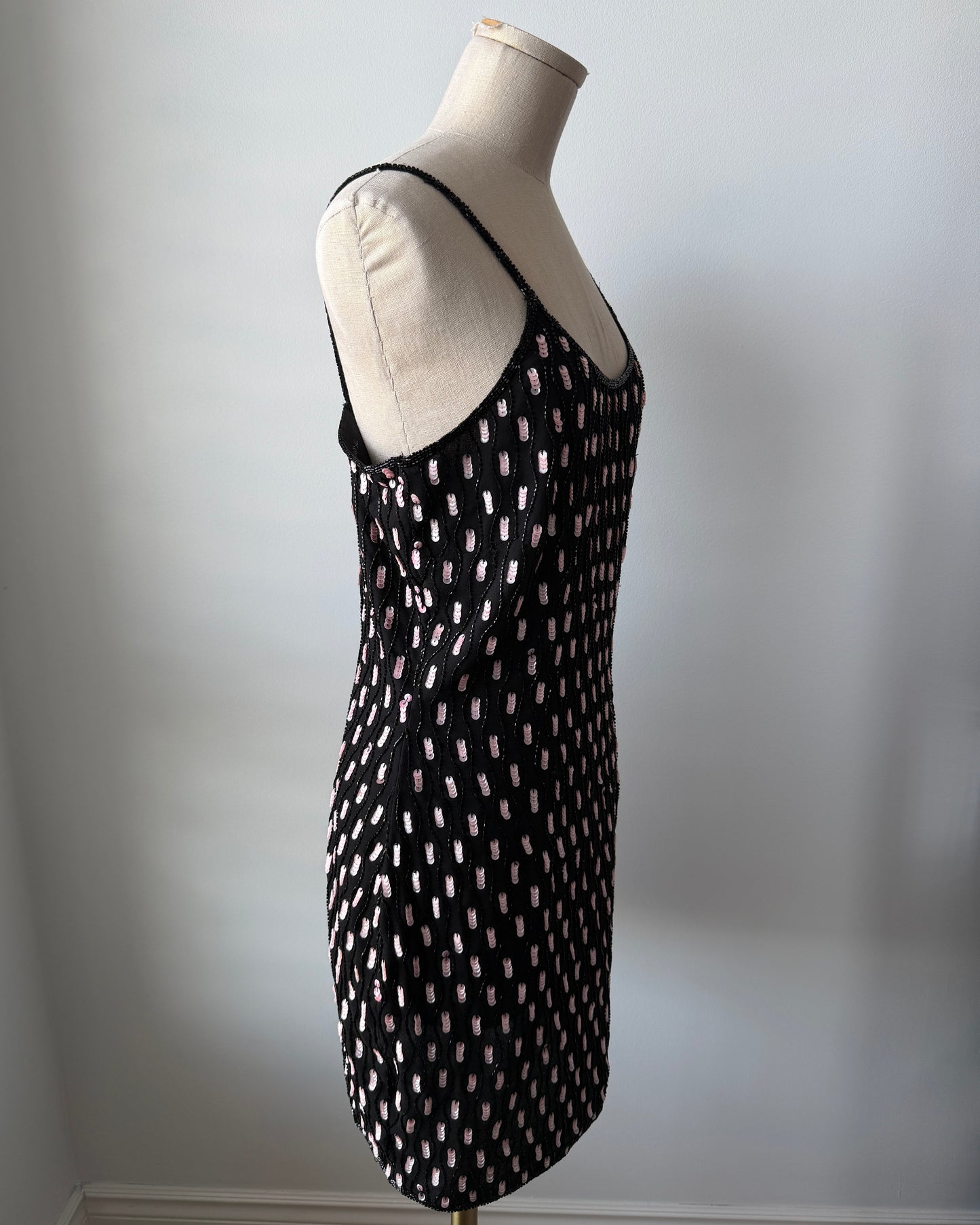 Fairweather Black and Pink Beaded Mini Dress - Medium
