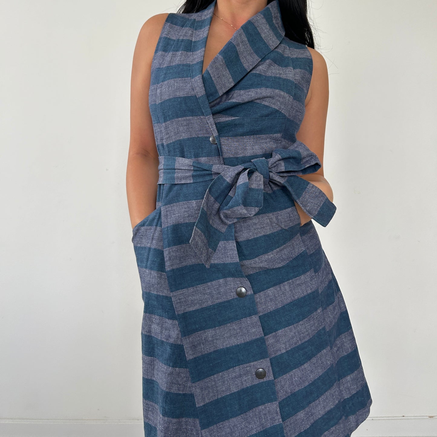 Vivienne Westwood Red Label Blue Striped Sleeveless Wrap Dress - Small