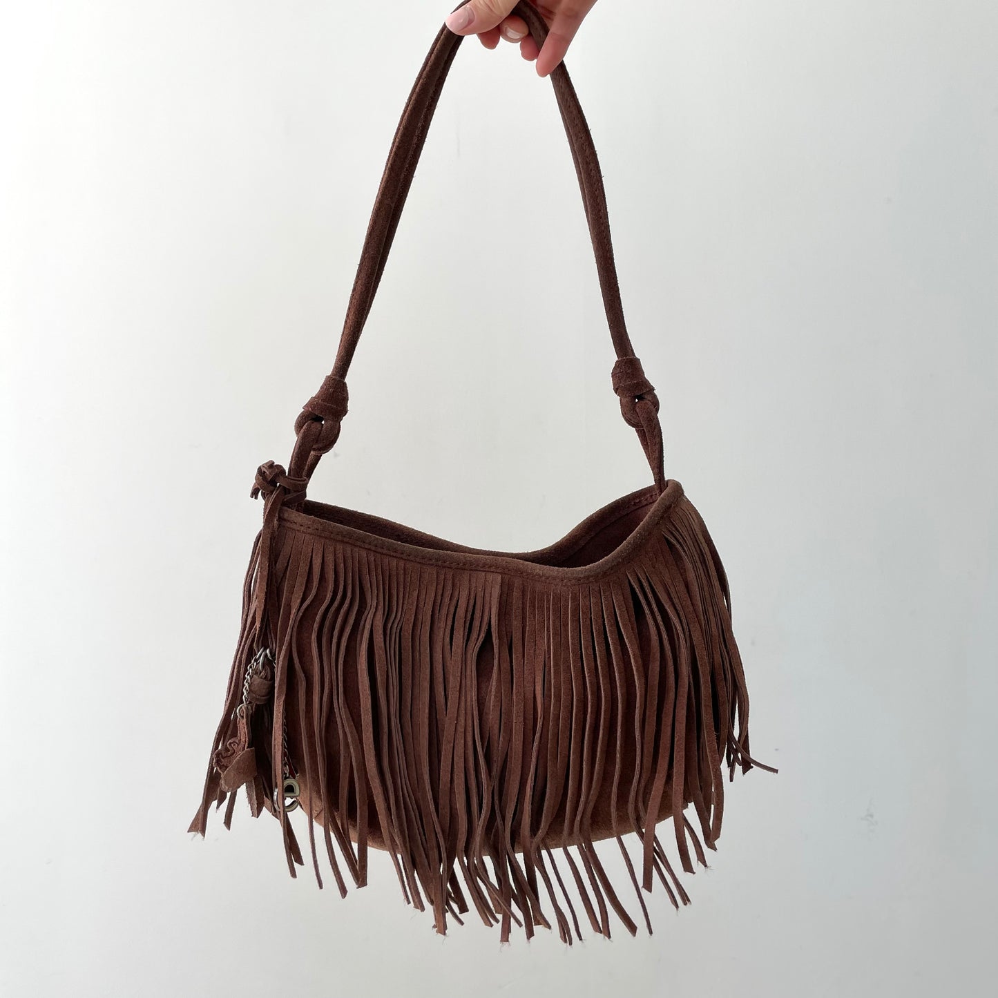 Brown Suede Fringe Hobo Bag