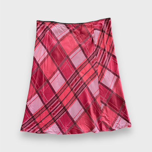 United Colors of Benetton Pink Tartan Knee Length Skirt - Medium