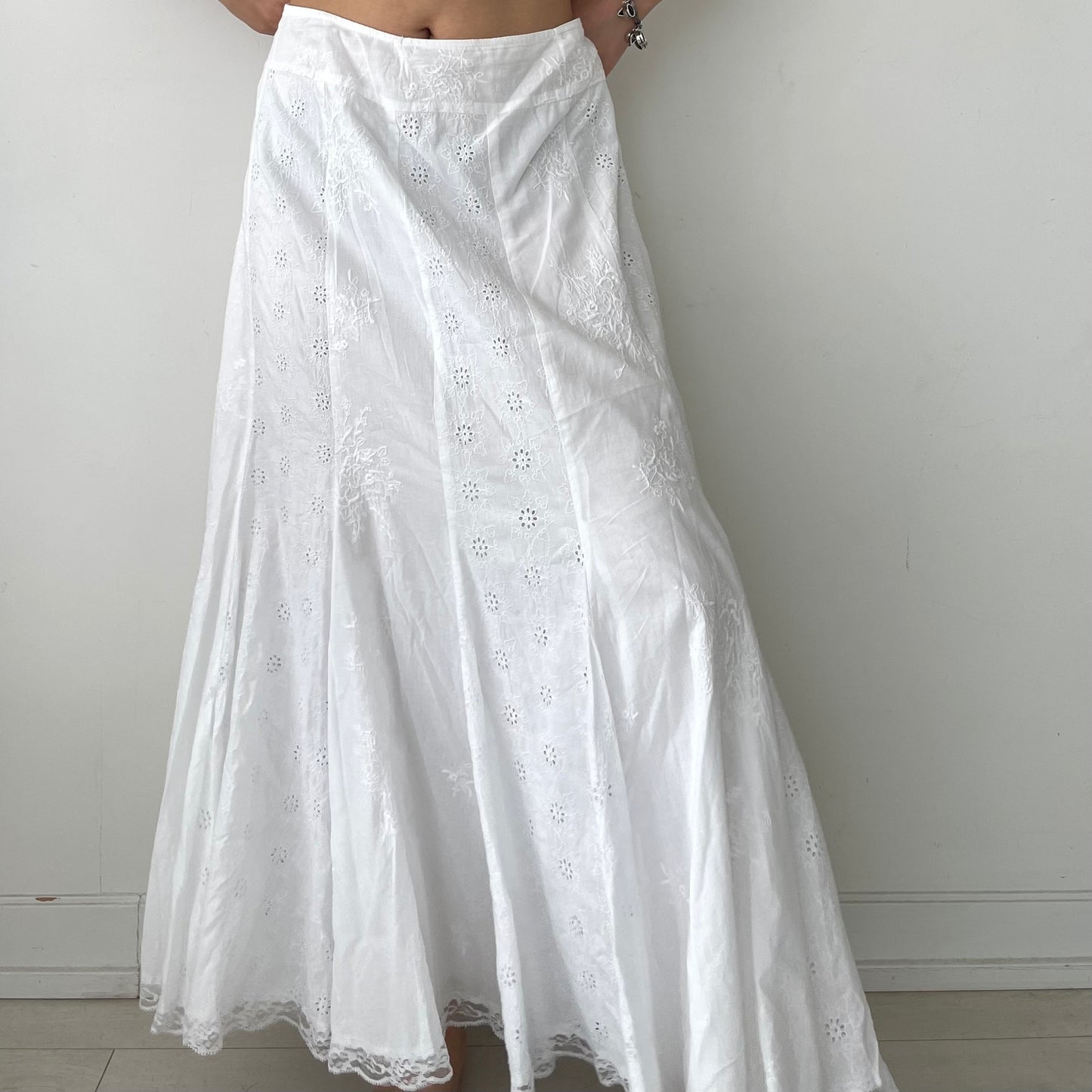 Tribal White Cotton Maxi Skirt - Large