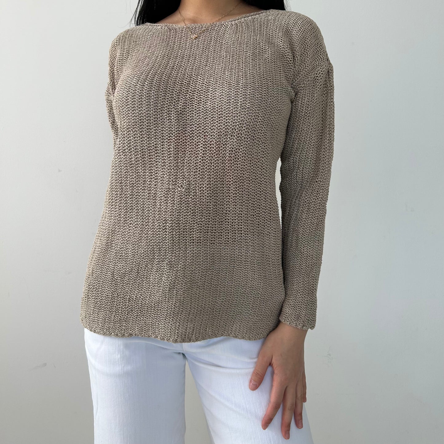 Vintage 1990s Calvin Klein Collection Beige Linen Crewneck Knit - Medium