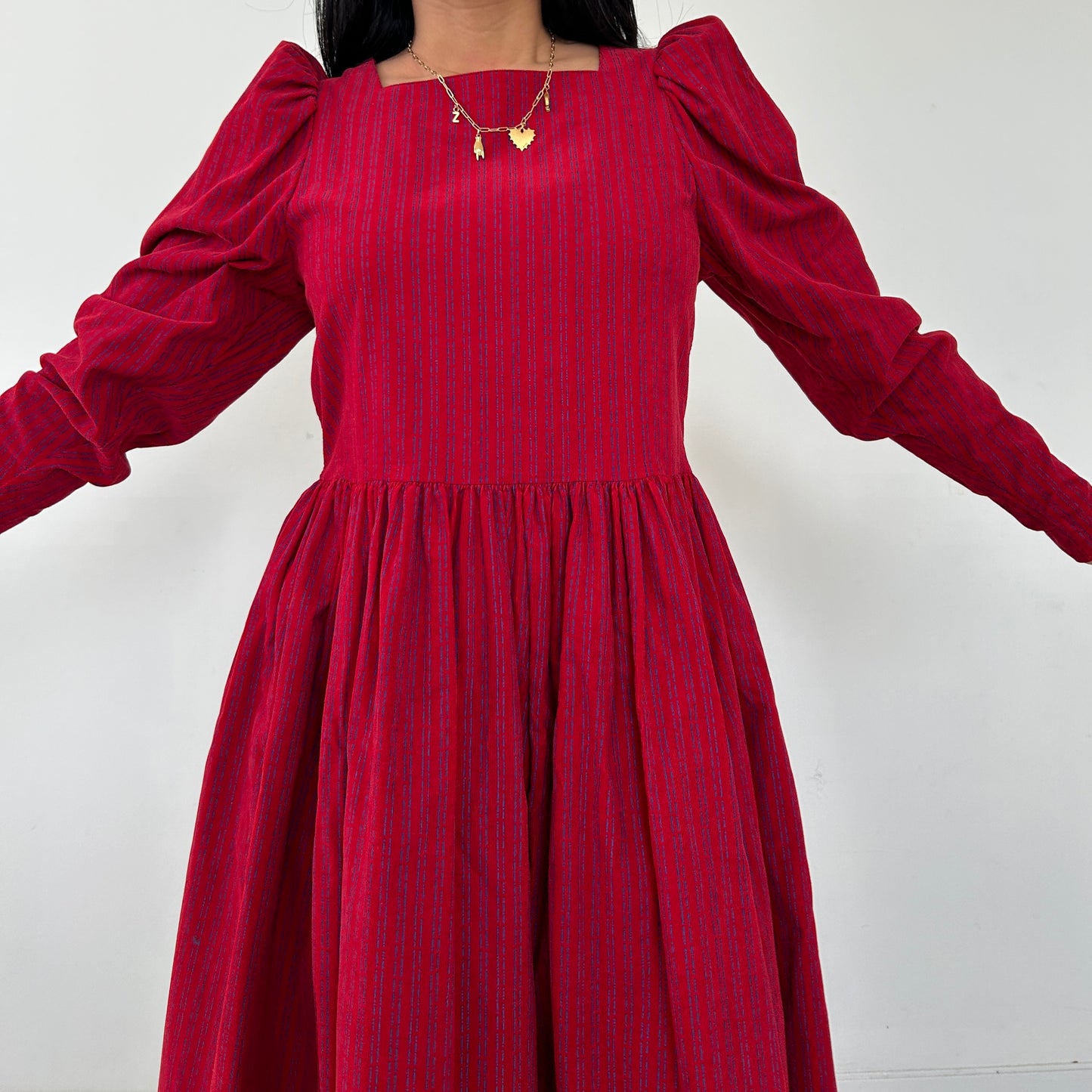 Vintage 1980s Laura Ashley Made in Great Britain Red Striped Prairie Dress - US 10